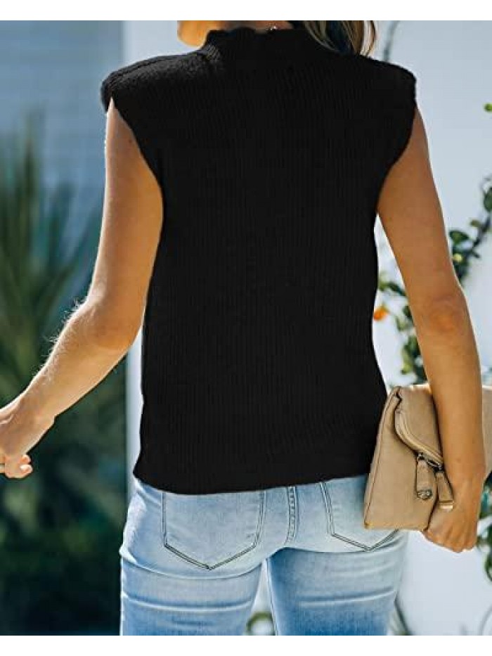 Women's Sleeveless Sweater Vest Mock Turtleneck Pullover Casual Loose Fit Knit Ribbed Tank Top 