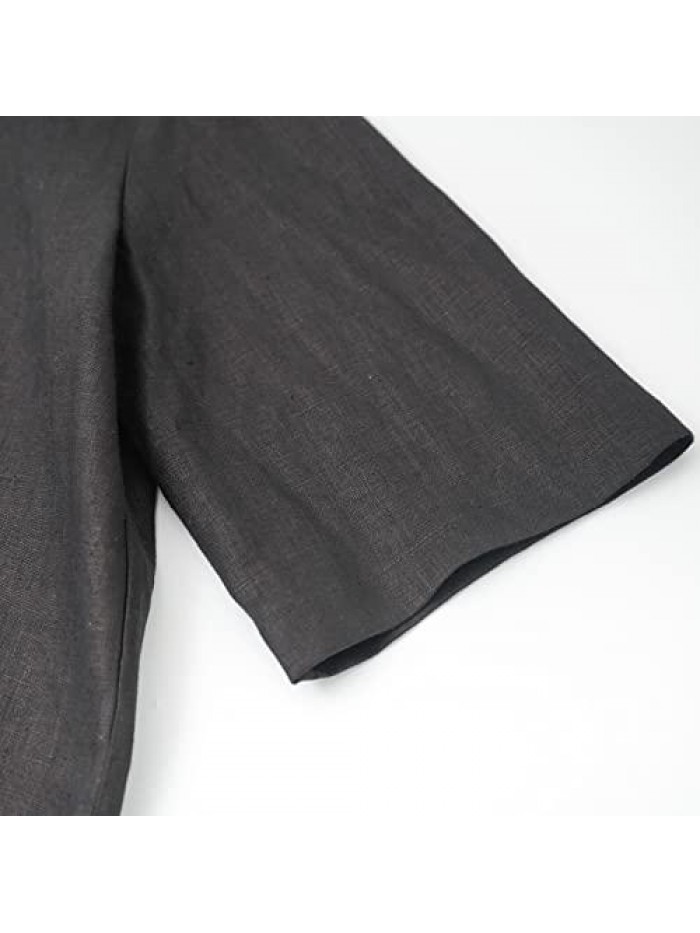 100% Linen Open Front Cropped Cardigan Elbow Sleeve Summer Lightweight Jacket 