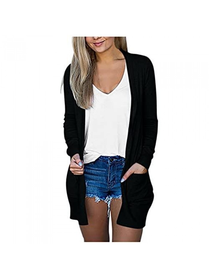 Long Cardigans for Women, Women's Lightweight Open Front Cardigan Sweater Long Sleeve Plain Soft Coat with Pockets 
