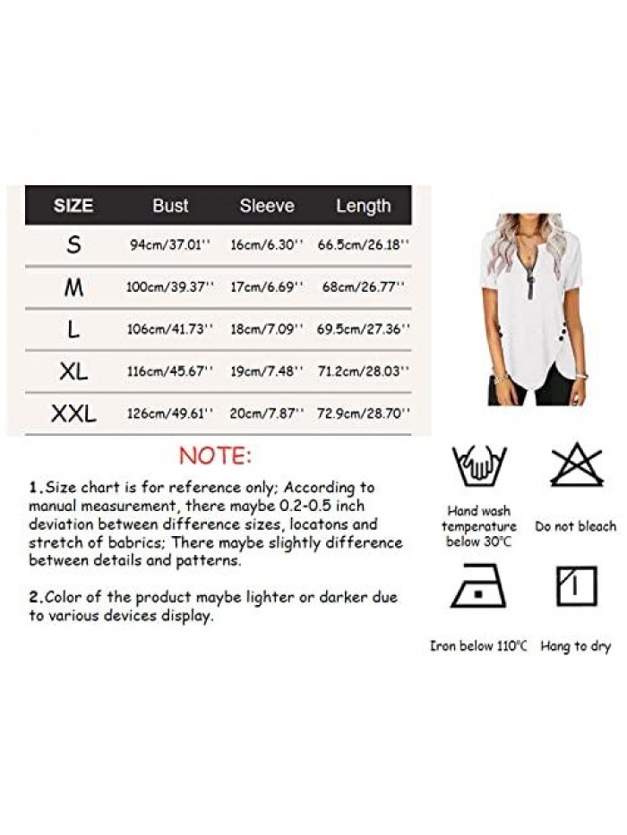 Quarter Zip Polo Shirts Short Sleeve Solid Color Short Sleeved Top Casual Zipper Button T-Shirt 