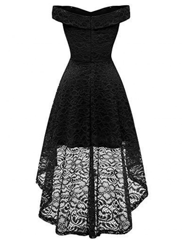 Homrain Women's Elegant Lace Floral Dress for Wedding Guest Off The Shoulder High Low Dresses for Cocktail for Party