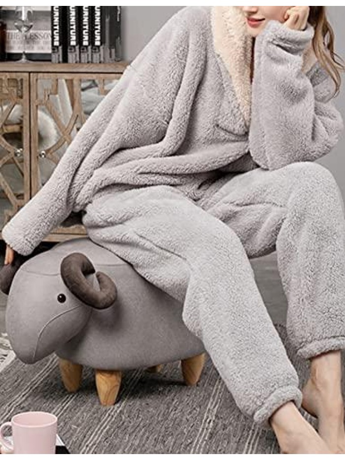 Women' s Fluffy Pajamas Set Fleece Pullover Pants Loose Plush Sleepwear 
