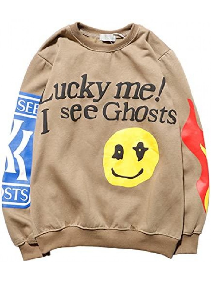 Women's Crewneck Sweatshirt Kanye Lucky Me I See Ghosts Pullover Long Sleeve Trendy Hip Hop O-neck Tops 