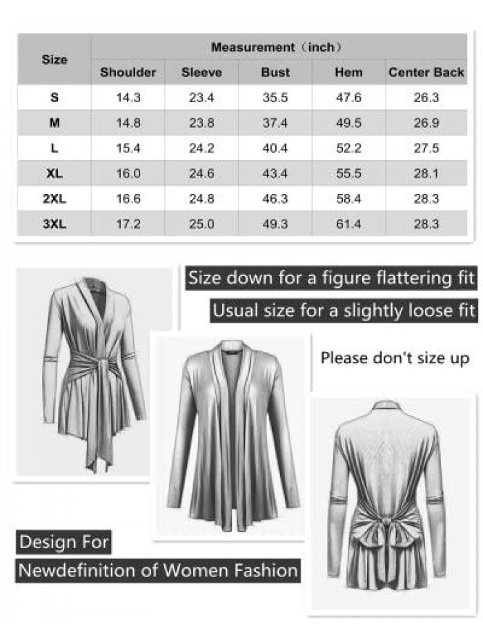 Women's Cardigan Drape Open Front with Sash Tie Lightweight Long Sleeve Sweater Wrap Dusters for Sun-Screening 
