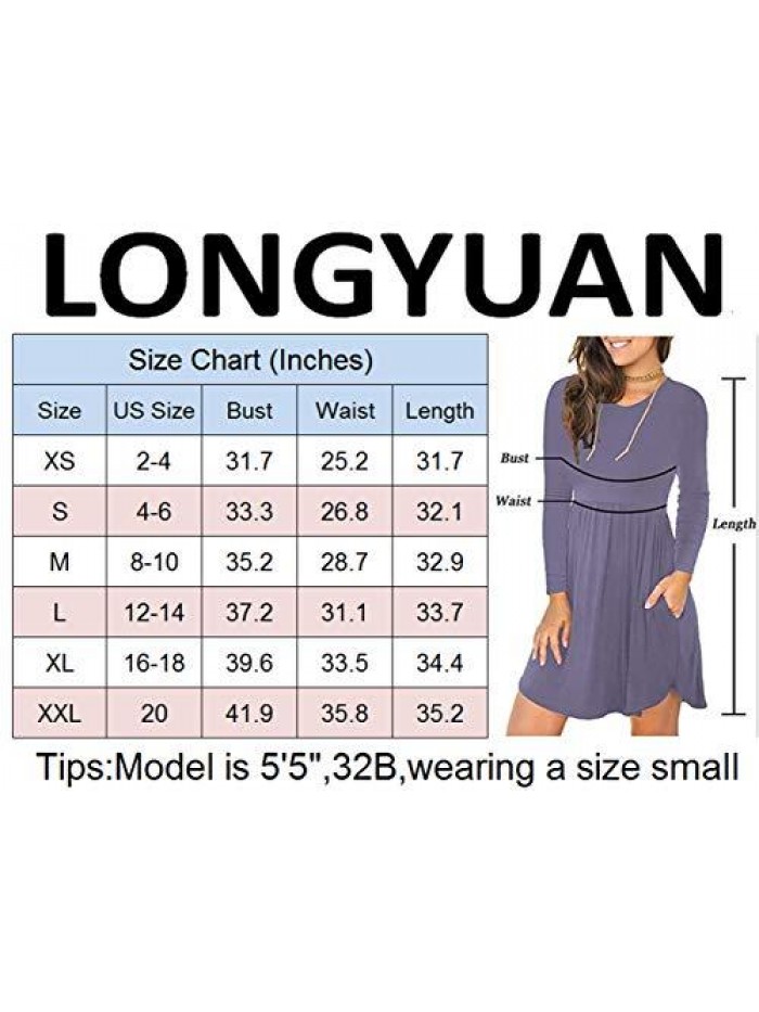 LONGYUAN 2022 Women's Long Sleeve Casual T Shirt Dresses Swing Dress with Pockets