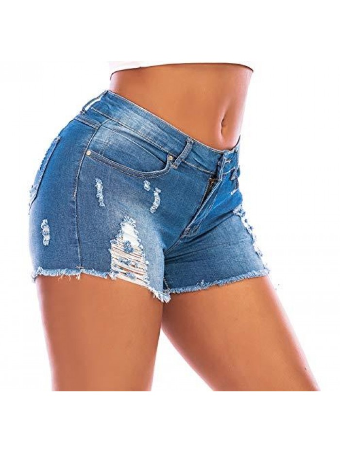 Womens Denim Shorts Distressed Ripped Short Jeans for Women 