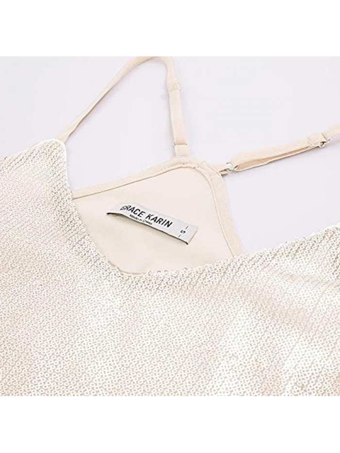 KARIN Women's Sleeveless Sparkle Shimmer Camisole Vest Sequin Tank Tops 