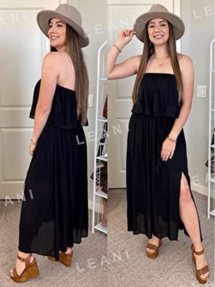 Women’s Summer Off Shoulder Ruffle Maxi Dress Strapless Split Long Party Beach Dress 