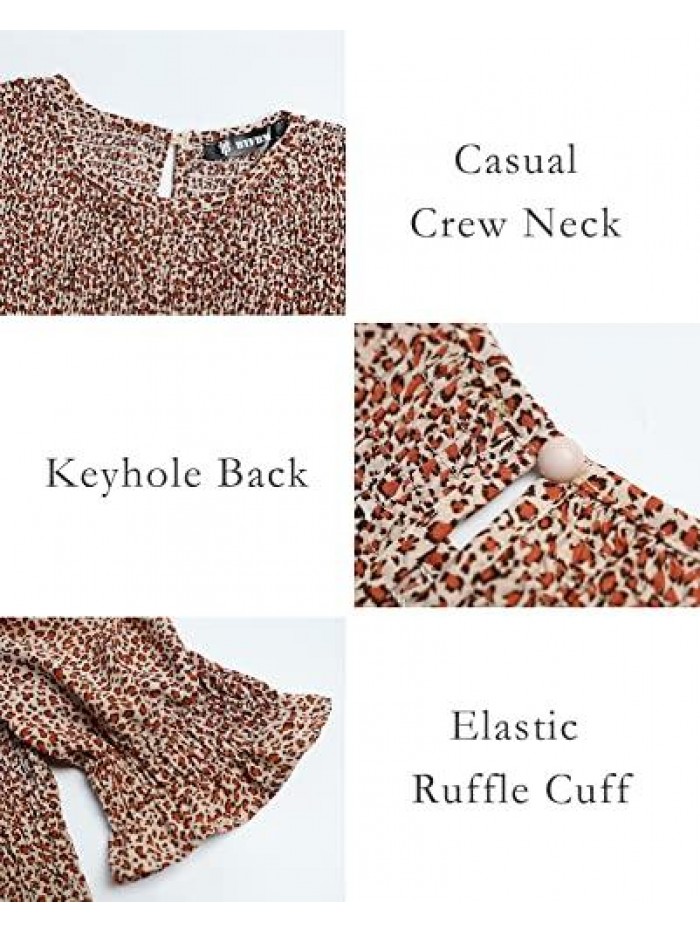 BTFBM Women’s Dresses Crewneck Casual Summer Ruffle Short Sleeve Bohemian Tiered Smocked Long Maxi Dress Floral Leopard Print