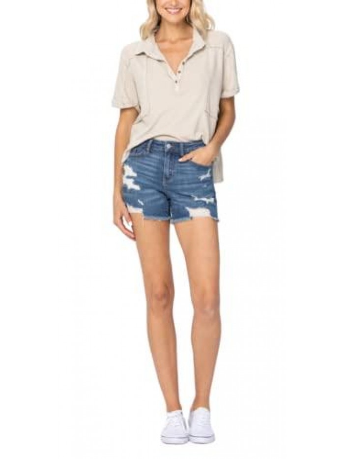 Blue Mid Rise Destroyed Cut-Off Shorts 