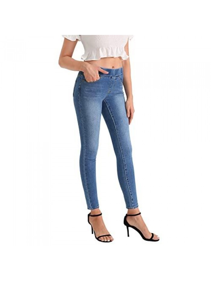 28'' Inseam Women's Petite Skinny Pull-on Ankle Jeans Stretch Leggings with Pockets 