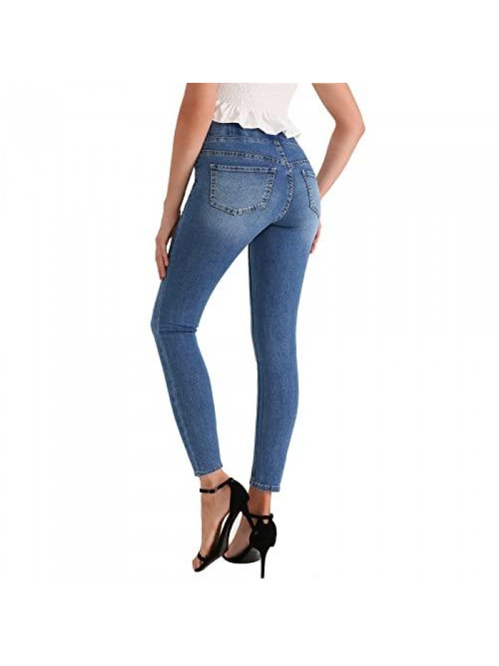 28'' Inseam Women's Petite Skinny Pull-on Ankle Jeans Stretch Leggings with Pockets 