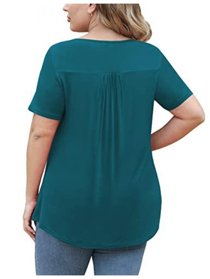 Women's Plus Size Tops Casual Blouse Short Sleeve Lace Crochet Tunic Tops, M-4XL 