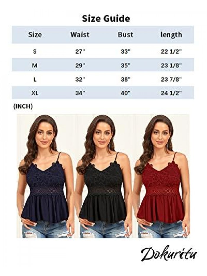 Women's Beach Crochet Lace Peplum Tank Tops Camisole Cute Babydoll Summer Casual Spaghetti Strap Going Out Tops 