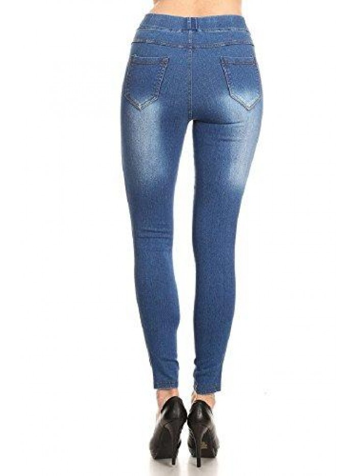 Stretch Pull-On Skinny Ripped Distressed Denim Jeggings Regular-Plus Size 