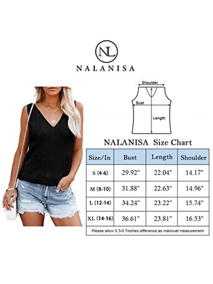 Womens Summer V Neck Tank Tops Sleeveless Casual Racerback Stretchy Knit Shirts Cami Sweater Vest 