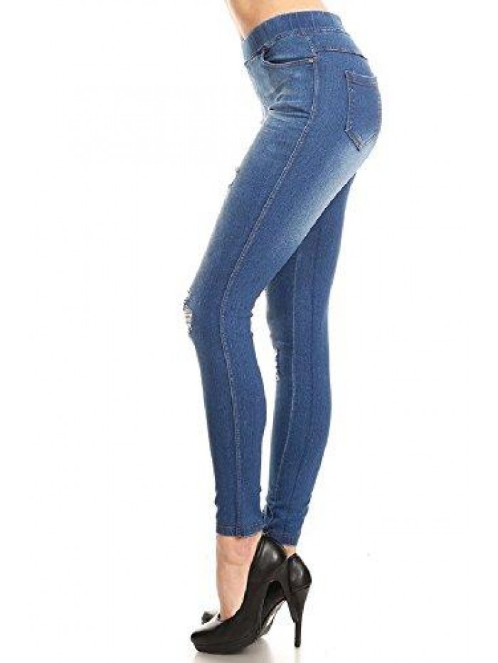 Stretch Pull-On Skinny Ripped Distressed Denim Jeggings Regular-Plus Size 