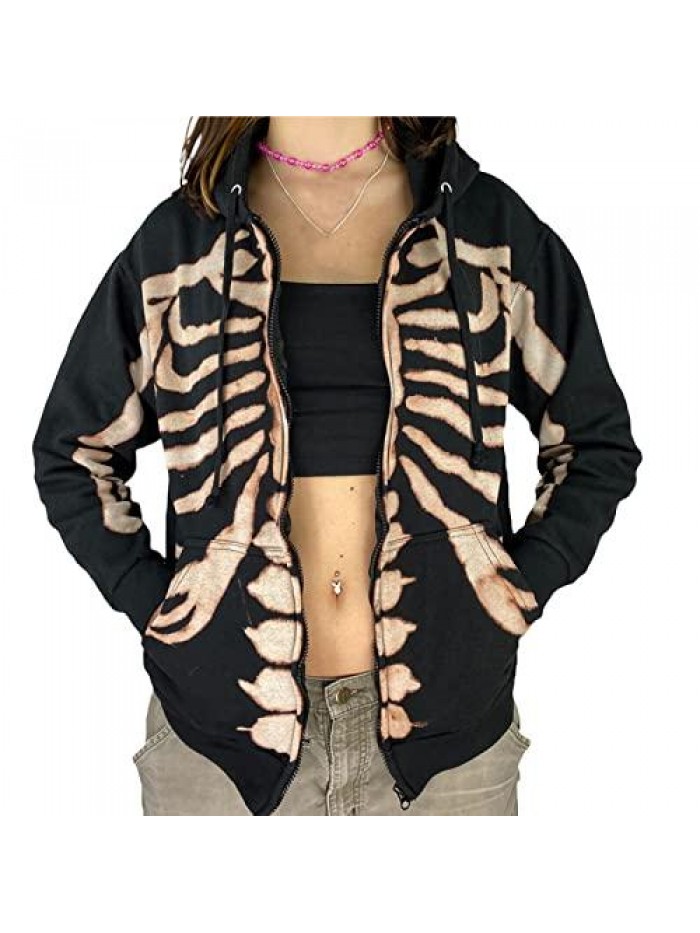Skeleton Zip Up Hoodie Sweatshirt Skeleton Jacket 90s Activewear 