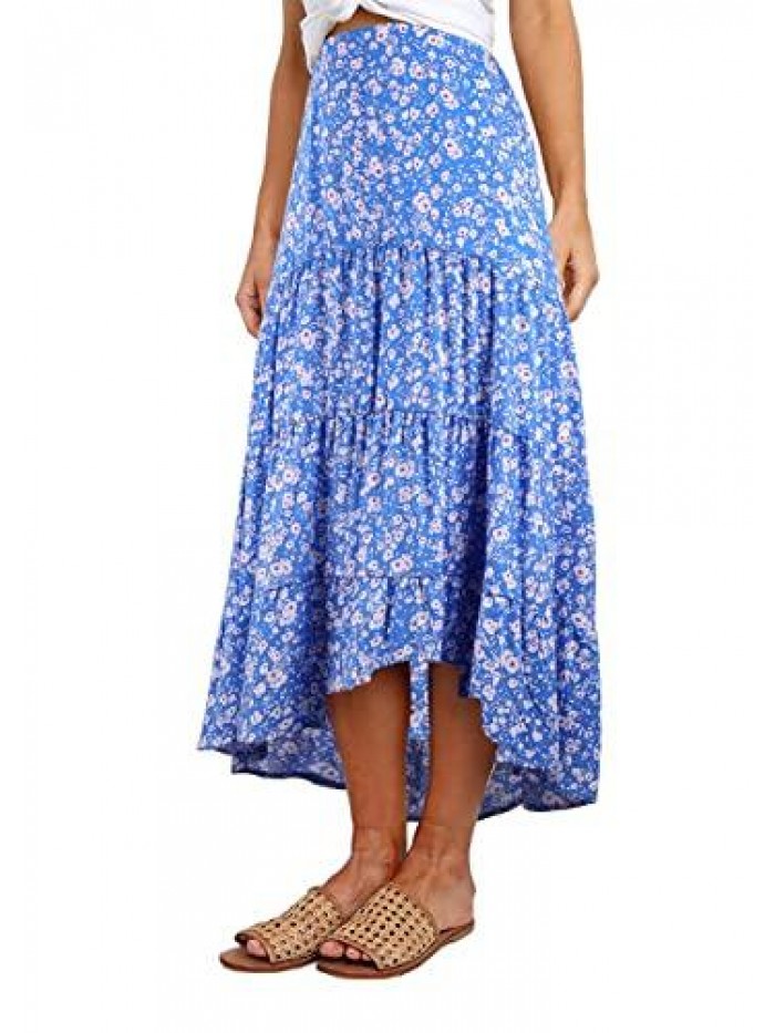 Ditzy Floral Skirt Midi Boho Elastic High Waist Skirt A-line Long Vintage Skirts for Women Pleated Skirt 