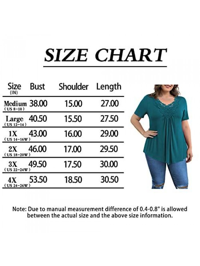 Women's Plus Size Tops Casual Blouse Short Sleeve Lace Crochet Tunic Tops, M-4XL 