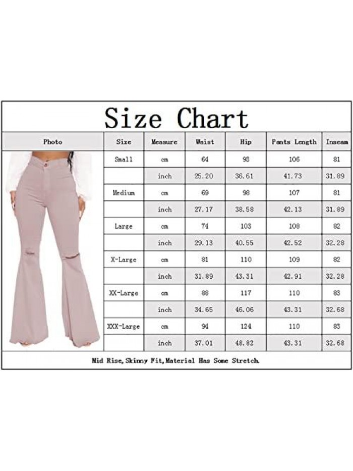Women's Flare Bell Bottom Jeans Destroyed Flare Denim Pants 70s Outfits for Women 
