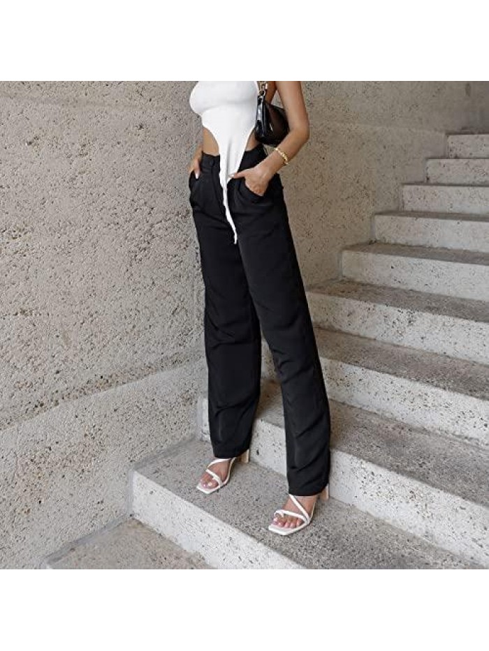 Suit Pant,Classic Slim Fit Straight Pants Wide Leg Trousers with Pockets for Work 