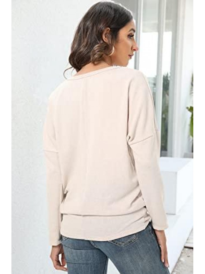 Loose Knit V Neck Lightweight Sweaters Warm Long Sleeve Casual Tops 