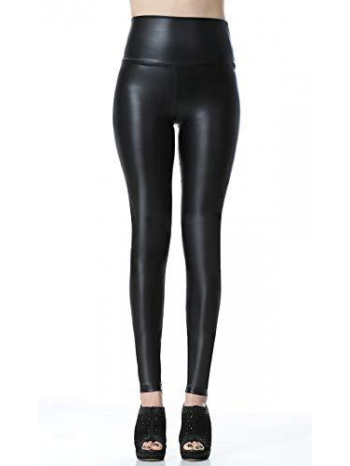 Sexy Womens Faux Leather High Waisted Leggings 