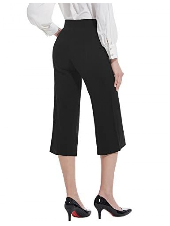 Wide Leg Capri Pants for Women with Pockets High Waist Dress Pants Casual Summer Slacks Office Work Casual Pants Capri 