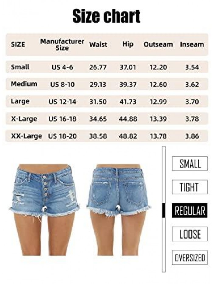 Women's Casual Summer Denim Shorts Mid Waisted Stretchy Ripped Jean Shorts with Pockets 