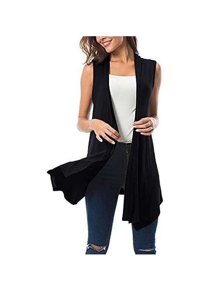 Casual Sleeveless Long Duster Cardigan Vest Plus Size Made Women's Sleeveless Draped Open Front 