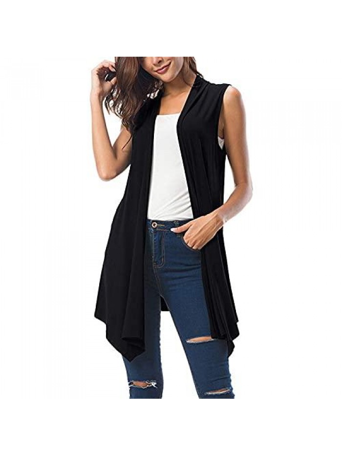 Casual Sleeveless Long Duster Cardigan Vest Plus Size Made Women's Sleeveless Draped Open Front 