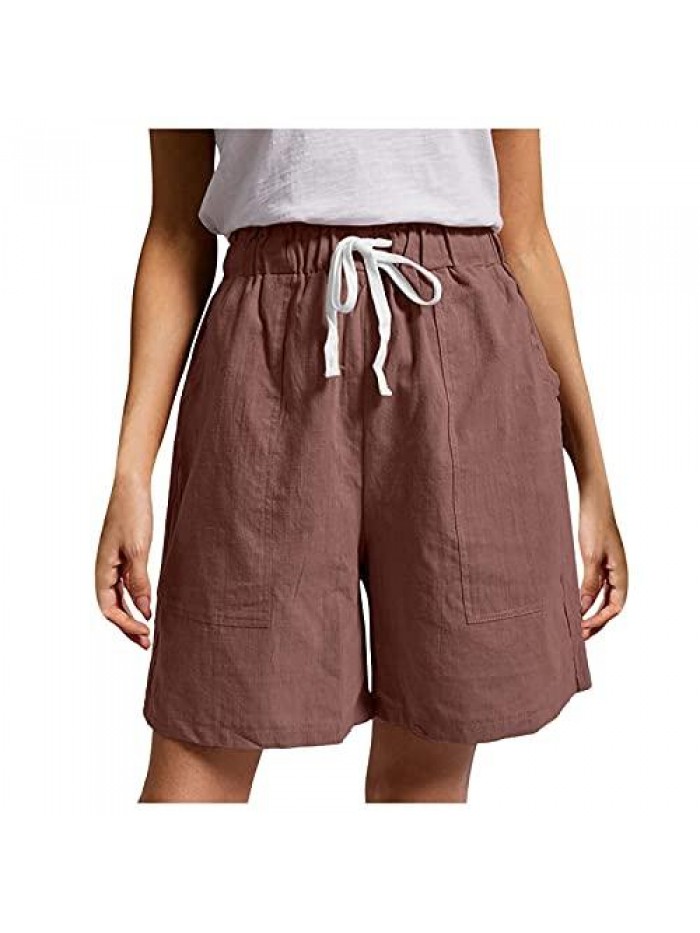 Shorts for Women Relaxed Fit Premium Drawstring Frenulum Pockets Breathable Bermuda Wide Leg Beach Shorts 