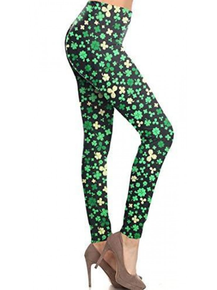 Fish Women's St. Patrick's Day Green Printed Leggings Shamrock Soft Tights 