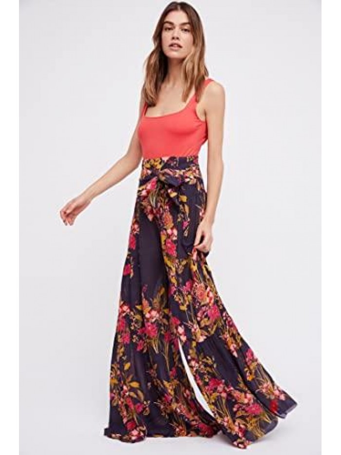 opening Boho High Waist Pants for Women Floral Print Wide Leg Pants Loose Casual Tie Waist Palazzo Pants Beach Trousers 