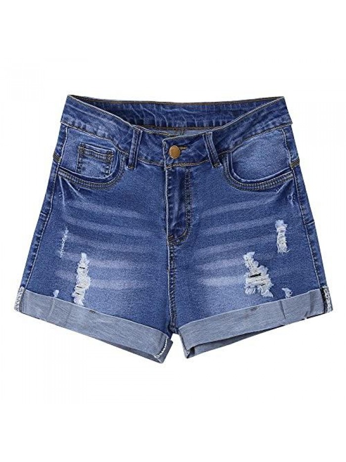 Jean Shorts for Women Summer, Skinny Stretch Jeans Summer Distressed Destroyed Hot Pants with Pockets 