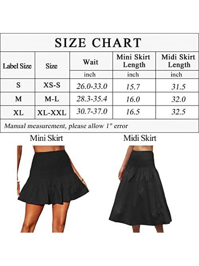 Summer Short Skirt for Women, Casual Smocked Mini Skirts with Ruffle Flared Short Dress, XS-XXL 