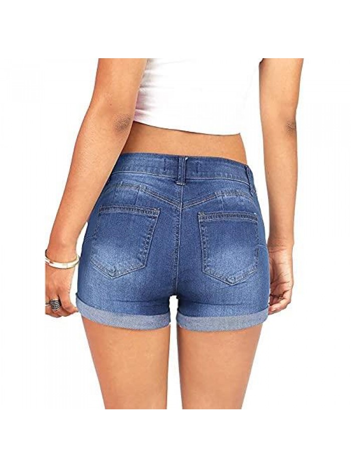 Jean Shorts for Women Summer, Skinny Stretch Jeans Summer Distressed Destroyed Hot Pants with Pockets 