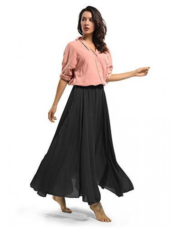 Women's Elastic Waist Flowing Bohemian Cotton Long Maxi Skirt for Summer Beach Holiday 