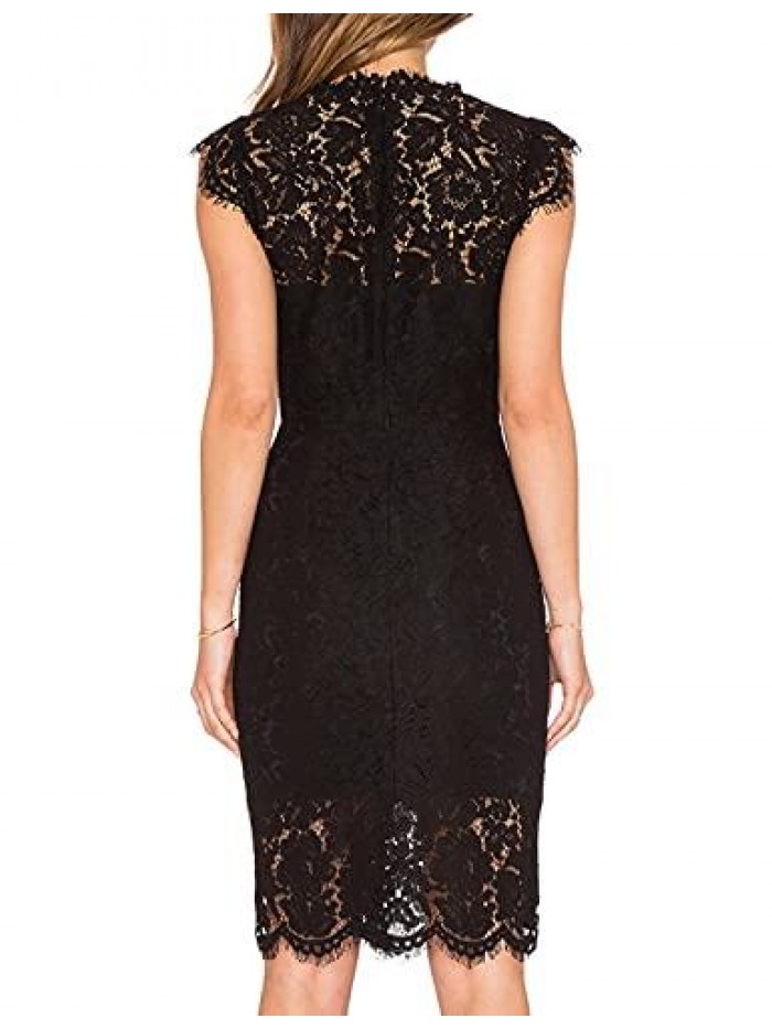 Women's Sleeveless Lace Floral Elegant Cocktail Dress Crew Neck Knee Length for Party 