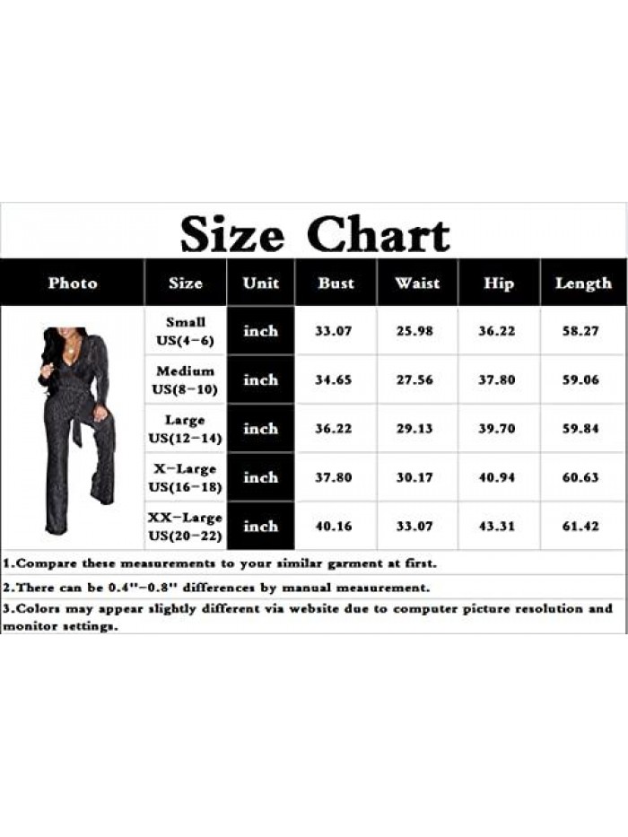 HannahZone Women's Sexy Sparkly Jumpsuits Clubwear Long Sleeve Elegant Party Rompers High Waisted Wide Leg Pants