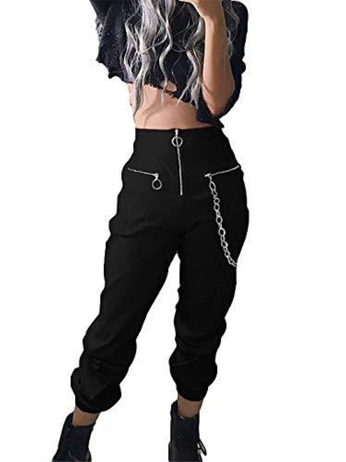 Cargo Pants Joggers Pants with Chain Loose Fit Kpop Black y2k Pants Baggy Streetwear Cargos Aesthetic Pants Gothic 