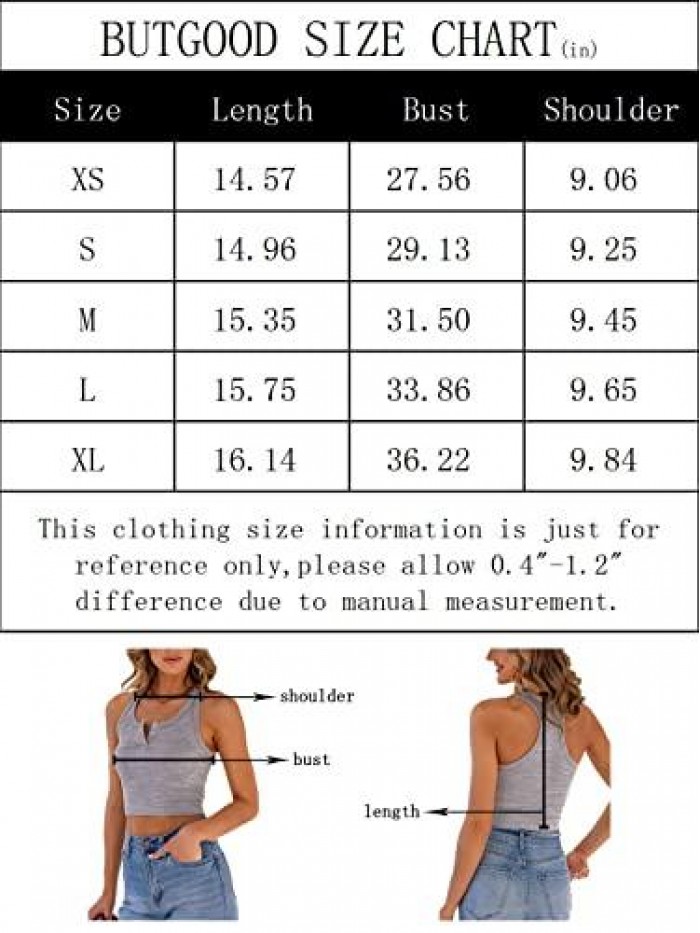 Women's Cute Crop Tank Tops Henley Sleeveless Sexy Basic Ribbed Racerback Cropped Top for Teen Girls 