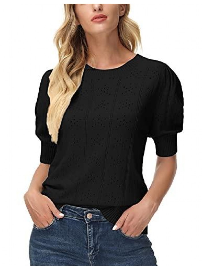 KARIN Womens Pullover Sweater Cute Puff Short Sleeve Tops Pullover Shirt Lightweight Knit Sweater Blouse 