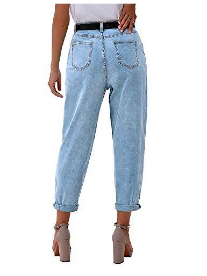 Women's Classic High Waist Stretch Loose Balloon Tapered Jeans Mom Jeans 