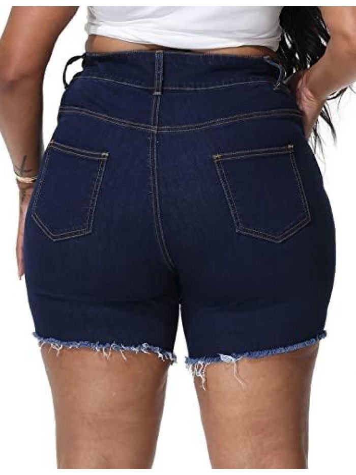 Plus Size Denim Shorts for Women High Waisted Ripped Distressed Stretchy Jean Shorts 
