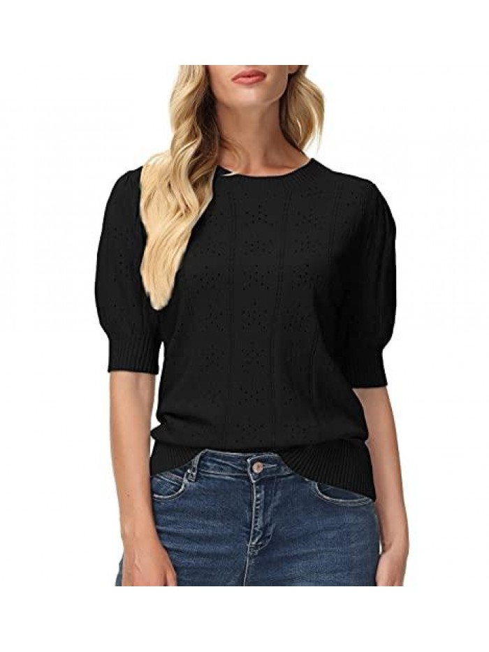 KARIN Womens Pullover Sweater Cute Puff Short Sleeve Tops Pullover Shirt Lightweight Knit Sweater Blouse 