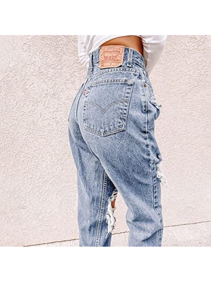 Distressed Jeans Women's High Waist Skinny Ripped Jeans Slim Destroyed Denim Stretch Trousers 