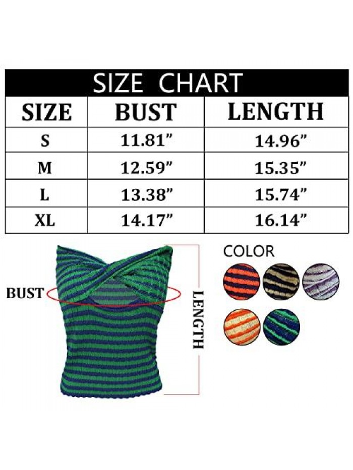 Women's Sexy Crop Top Sleeveless Striped Print Ribbed Knit Stretchy Strapless Tube Top 