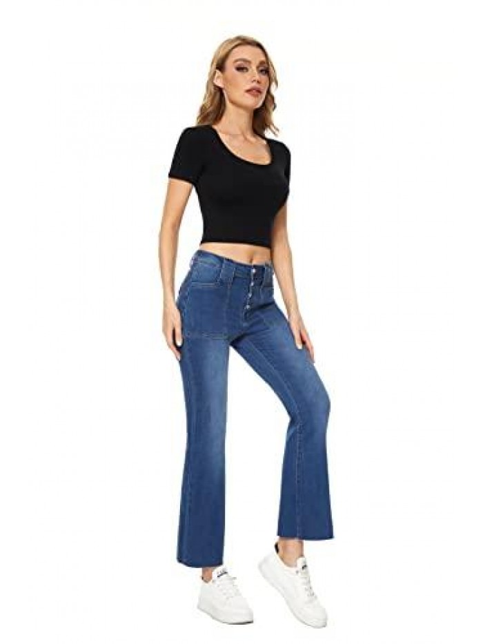 Women's Bootcut Bell Bottom Jeans Stretchy Flare Pants Mid Waist Long Jean Denim,Soft Fabric with Pockets 